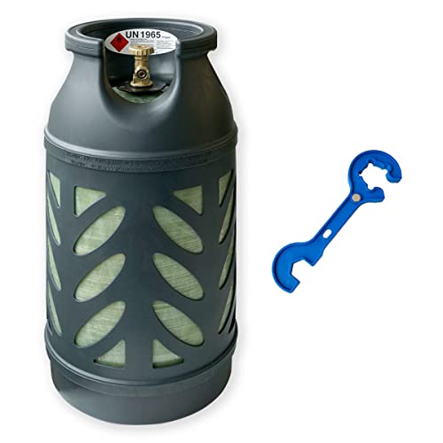 BlueCraft Premium Composite 10 kg Eigentum Propan-Gasflasche leer | leichter als 11 kg Stahl-Gasflasche | Rostfreies Material | Sichtbarer Füllstand | inkl. einem Gasreglerlöser +17er Schlüssel