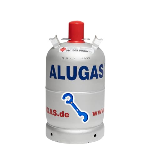 Stellfeld & Ernst Gasflasche Alu 11kg Propangas Camping Alugas-Flasche leer inkl. Gasregler-Schlüssel mit Magnet